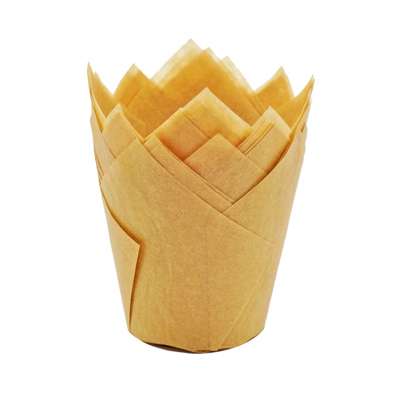 QLSmypkg Muffin Greaseproof paper Baking cupcake cups, 2" x 3 1/2" Natural Tulip Baking Cup Case of 125 pcs (125, Standard) - Image 1